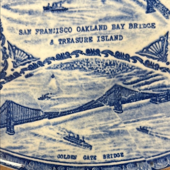 Blue & White Decorative Plate Souvenir of San Francisco Oakland Bay Bridge KK466 - Picture 5 of 8
